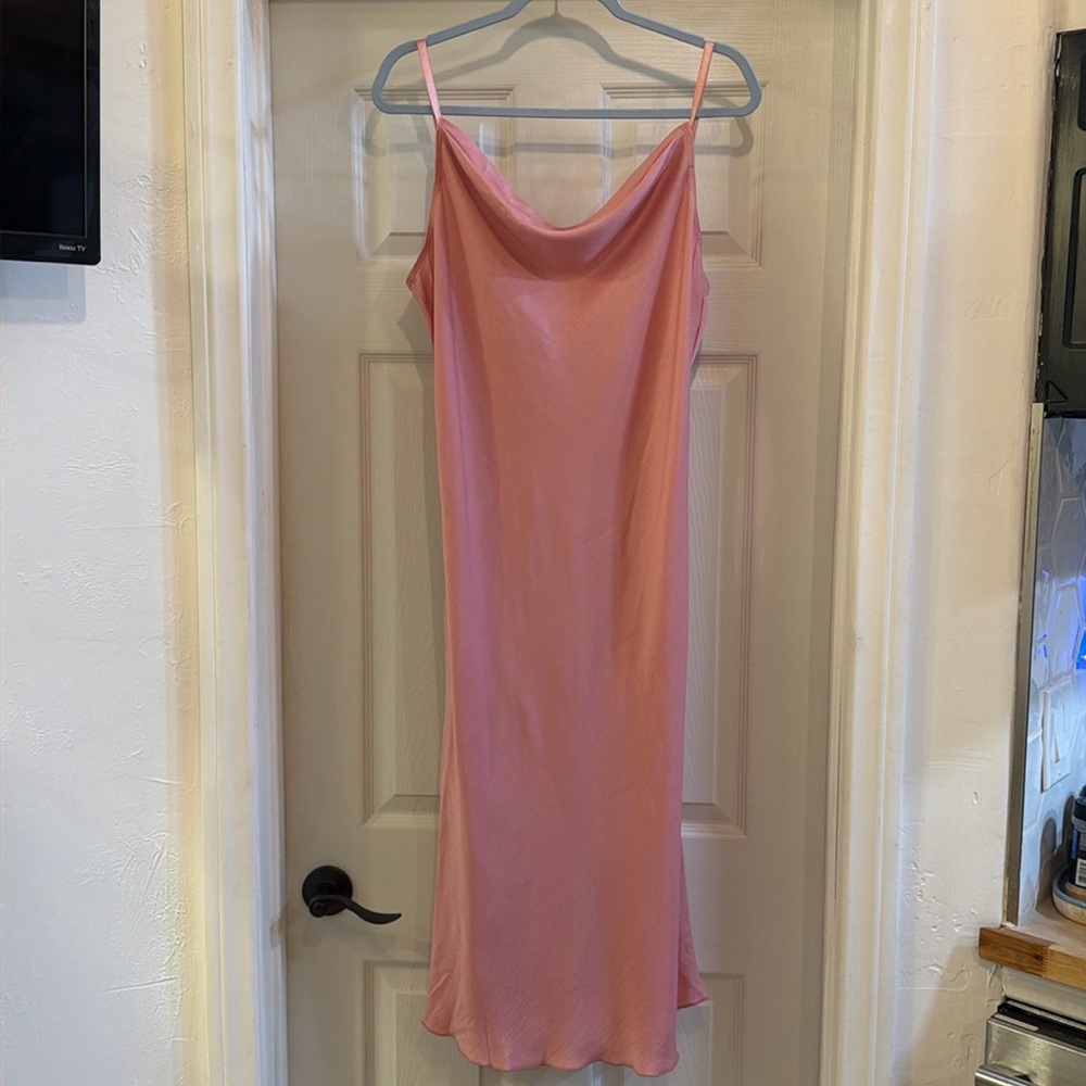 Medium bebe Satin Cowl Neck Slip Midi Dress in rose pink